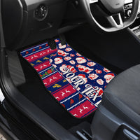 Blue Santa and Ohio car floor mat with red plaid stripes and reindeer silhouettes
