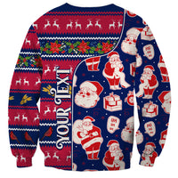 Unisex blue Christmas sweatshirt with Santa figures, ornaments, and Ohio-style graphic