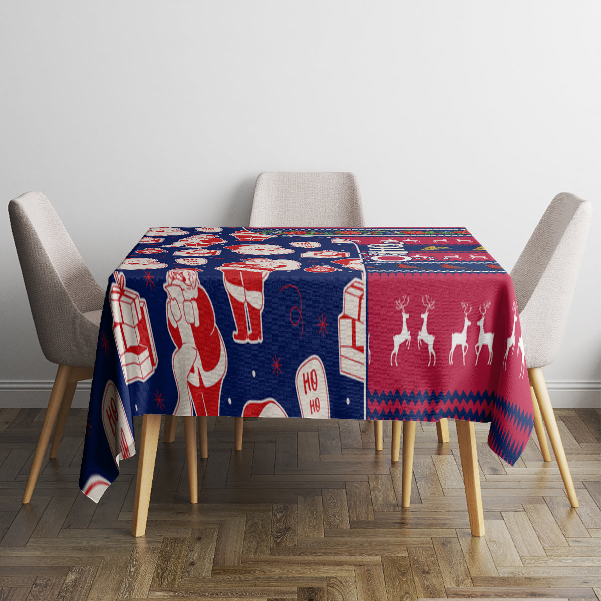Custom Ohio Christmas tablecloth square style with Santa gift and deer pattern.