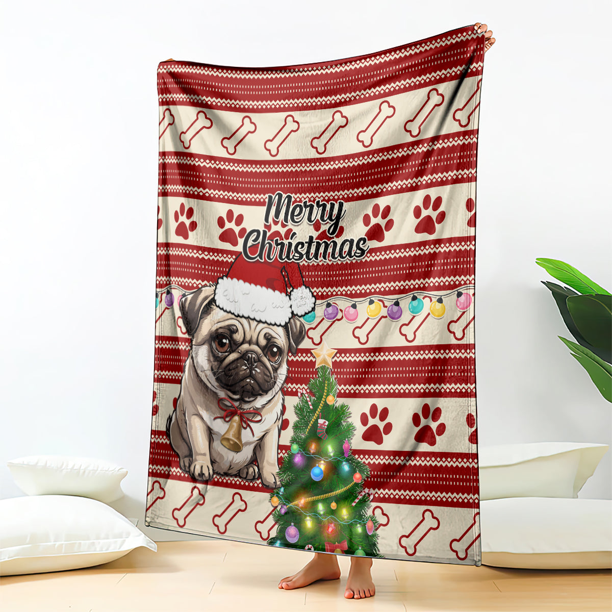 custom-dog-christmas-blanket-cute-pug-dog-with-xmas-tree