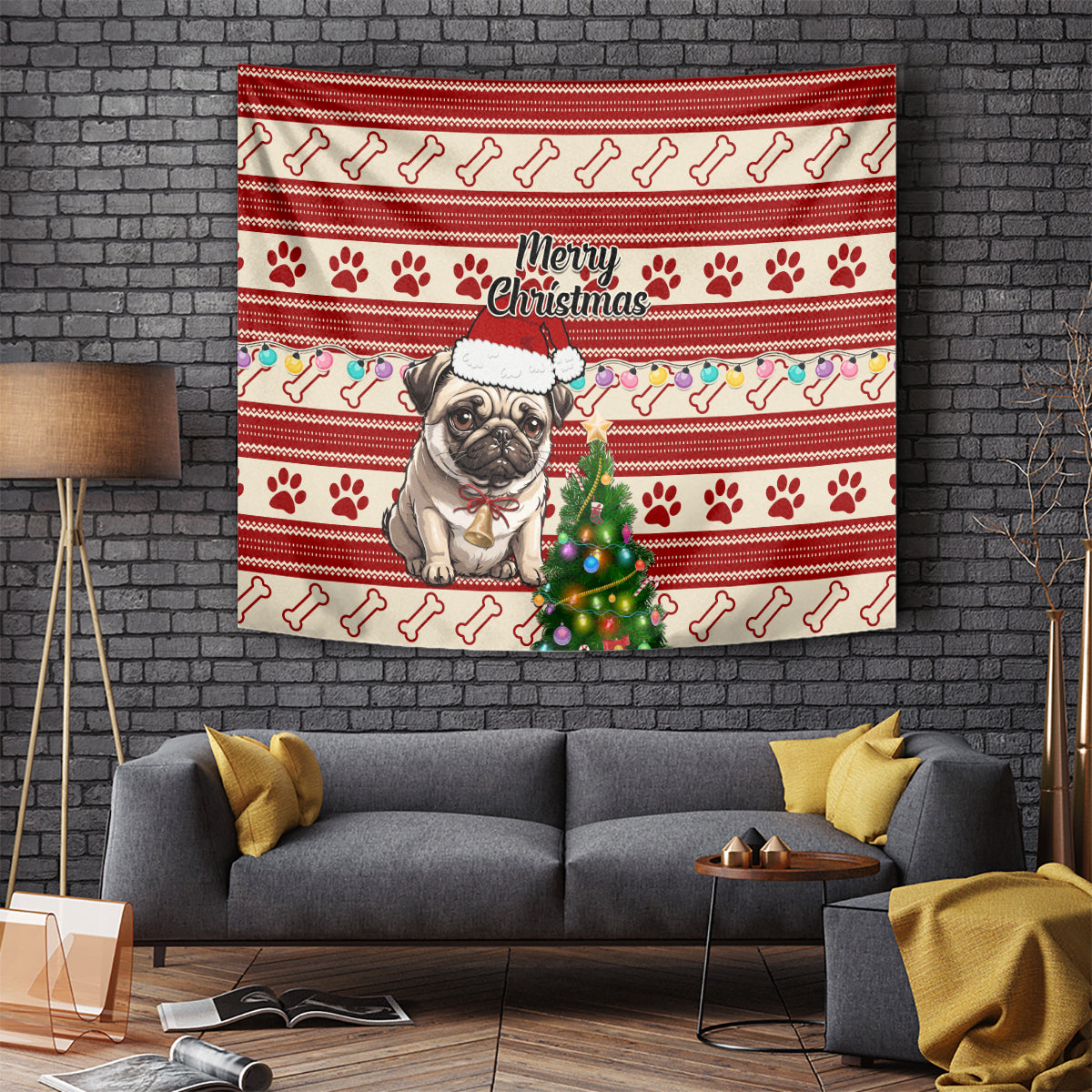 custom-dog-christmas-tapestry-cute-pug-dog-with-xmas-tree