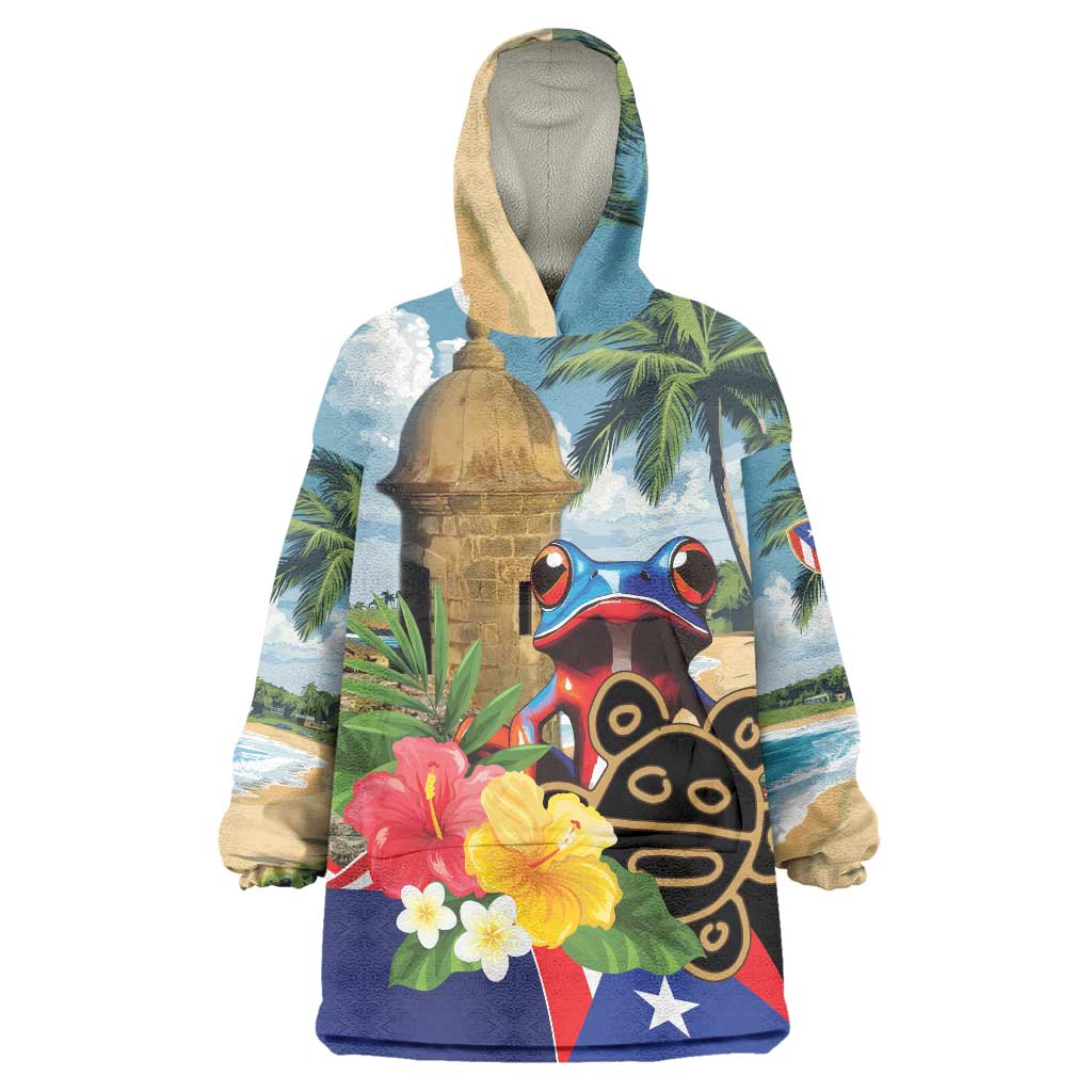 Personalized Boricua El Morro Wearable Blanket Hoodie Puerto Rico Sun Coqui