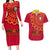 Angola Football Couples Matching Long Sleeve Bodycon Dress and Hawaiian Shirt Go Palancas Negras Red Version - Wonder Print Shop