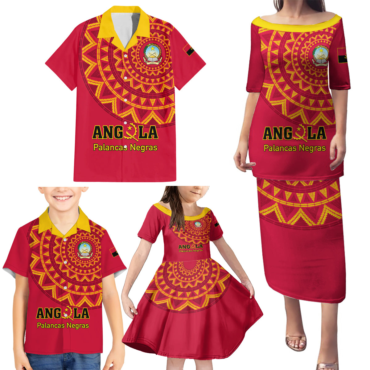 Angola Football Family Matching Puletasi and Hawaiian Shirt Go Palancas Negras Red Version - Wonder Print Shop