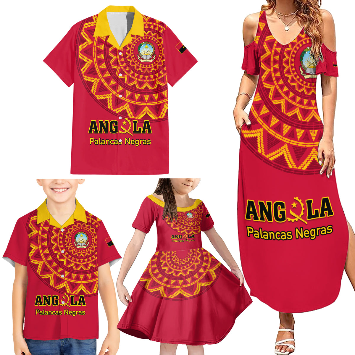 Angola Football Family Matching Summer Maxi Dress and Hawaiian Shirt Go Palancas Negras Red Version - Wonder Print Shop