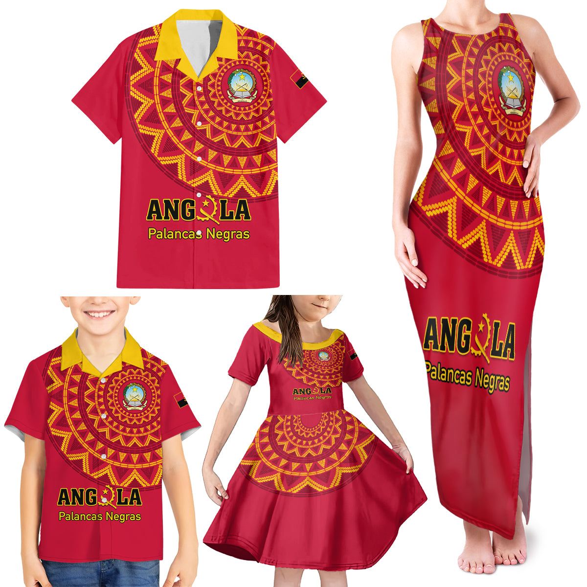 Angola Football Family Matching Tank Maxi Dress and Hawaiian Shirt Go Palancas Negras Red Version - Wonder Print Shop