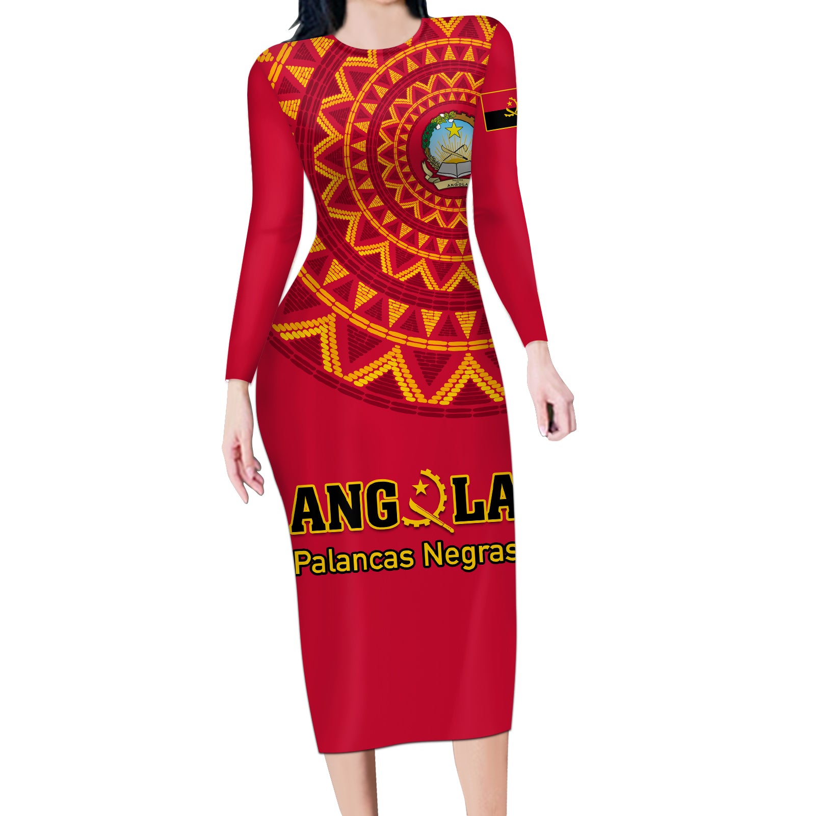 Angola Football Long Sleeve Bodycon Dress Go Palancas Negras Red Version - Wonder Print Shop