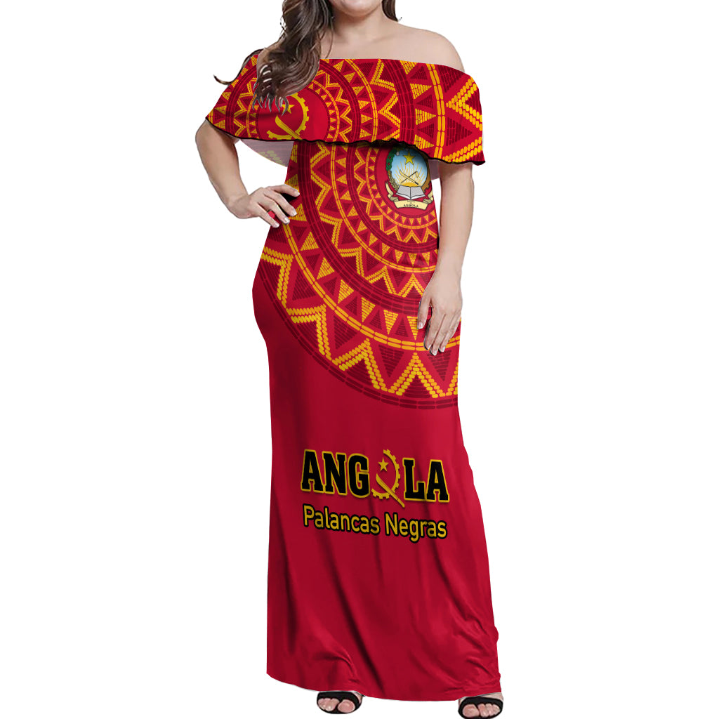 Angola Football Off Shoulder Maxi Dress Go Palancas Negras Red Version - Wonder Print Shop