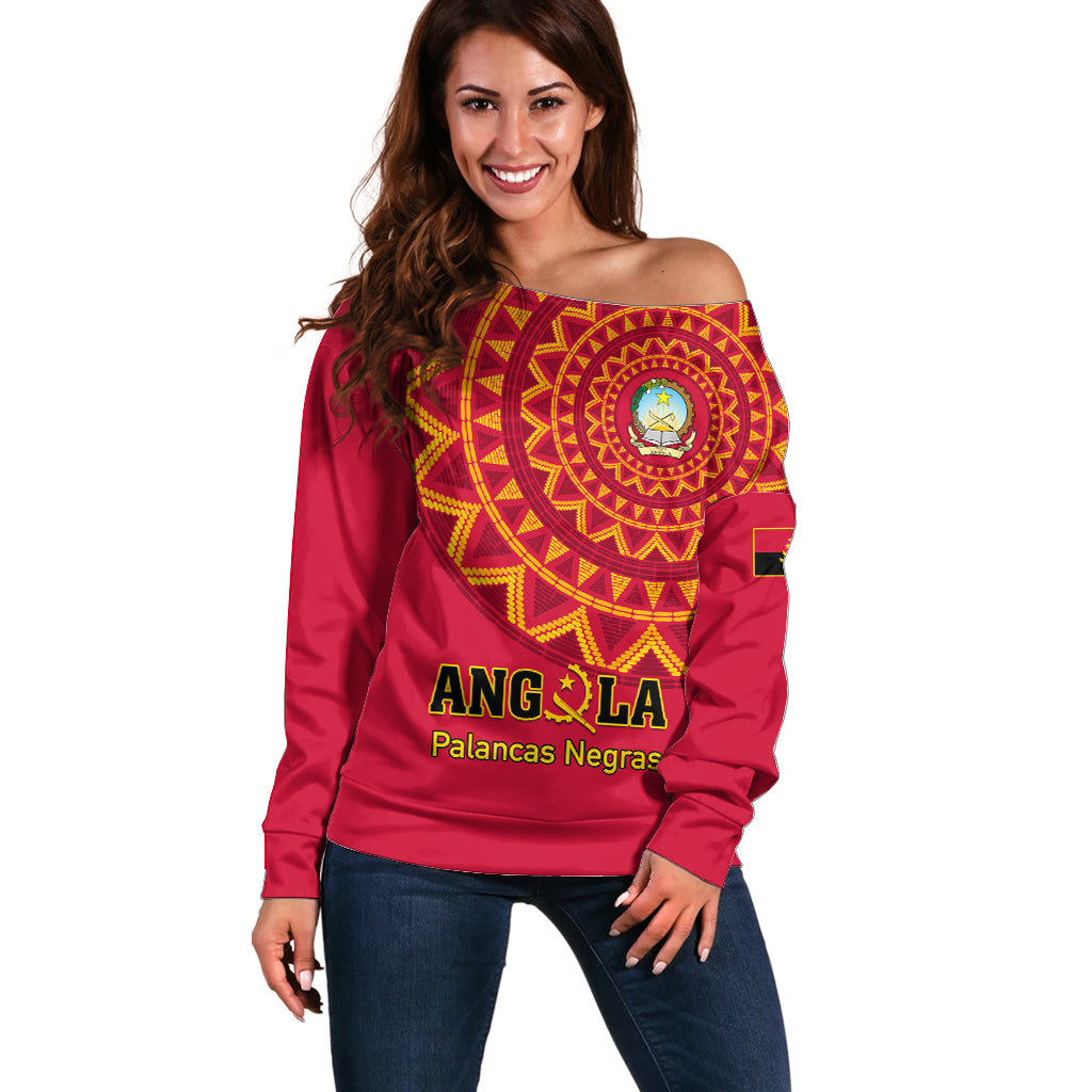 Angola Football Off Shoulder Sweater Go Palancas Negras Red Version - Wonder Print Shop