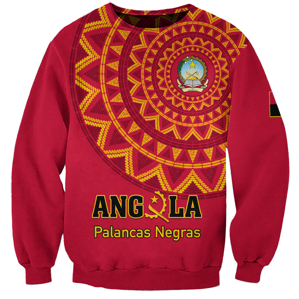 Red Angola football sweatshirt with circular graphic crest and 'ANGOLA' front text