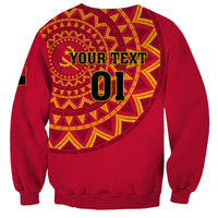 Red football sweatshirt back with large circular pattern and 'YOUR TEXT 01' print