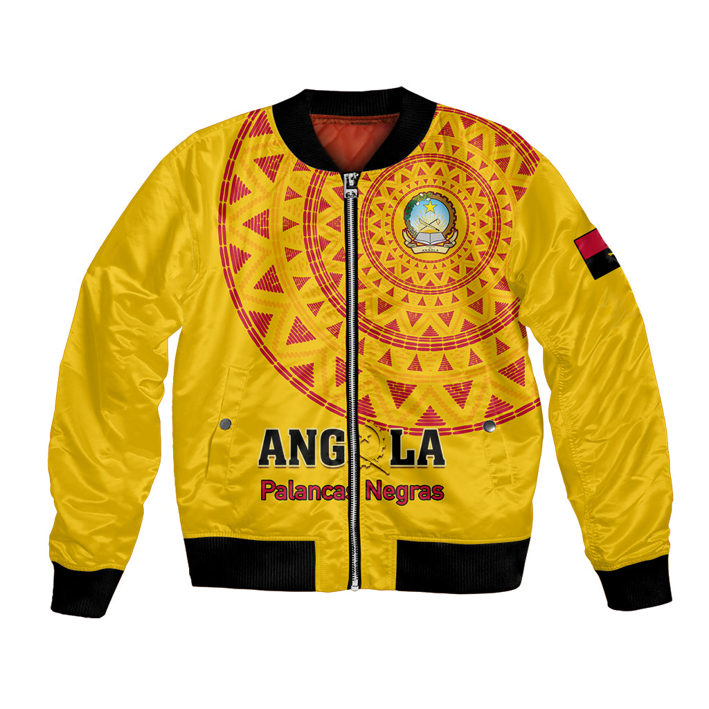 Yellow bomber jacket with red tribal front panel, full zip, ribbed cuffs and hem