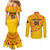 Angola Football Couples Matching Mermaid Dress and Long Sleeve Button Shirt Go Palancas Negras Yellow Version