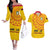 Angola Football Couples Matching Off The Shoulder Long Sleeve Dress and Hawaiian Shirt Go Palancas Negras Yellow Version - Wonder Print Shop