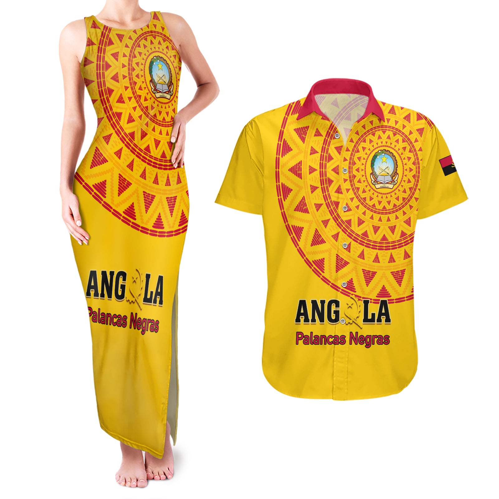 Angola Football Couples Matching Tank Maxi Dress and Hawaiian Shirt Go Palancas Negras Yellow Version - Wonder Print Shop