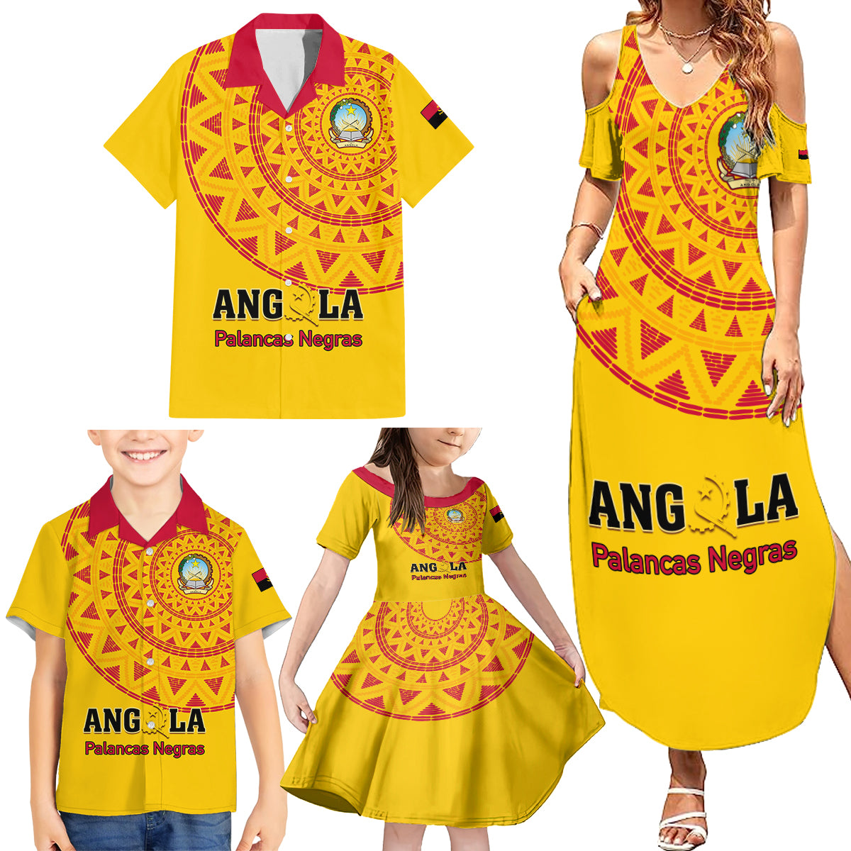 Angola Football Family Matching Summer Maxi Dress and Hawaiian Shirt Go Palancas Negras Yellow Version - Wonder Print Shop