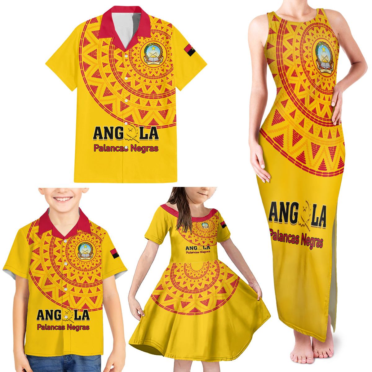 Angola Football Family Matching Tank Maxi Dress and Hawaiian Shirt Go Palancas Negras Yellow Version - Wonder Print Shop