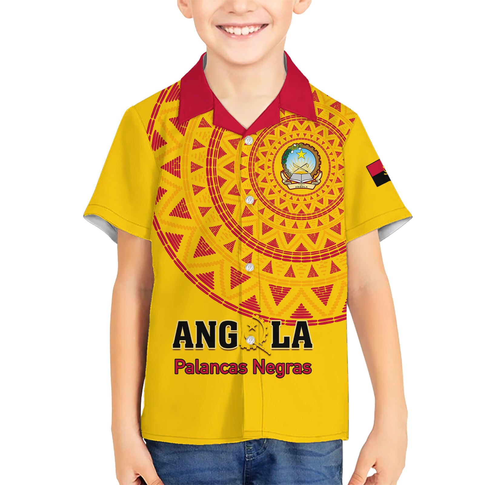 Angola Football Kid Hawaiian Shirt Go Palancas Negras Yellow Version - Wonder Print Shop