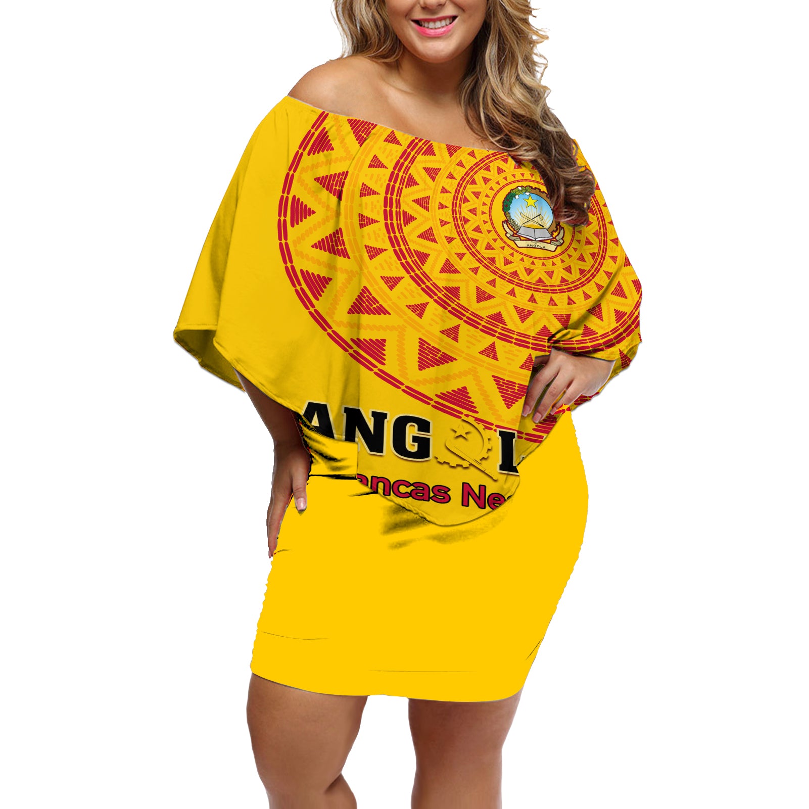 Angola Football Off Shoulder Short Dress Go Palancas Negras Yellow Version - Wonder Print Shop