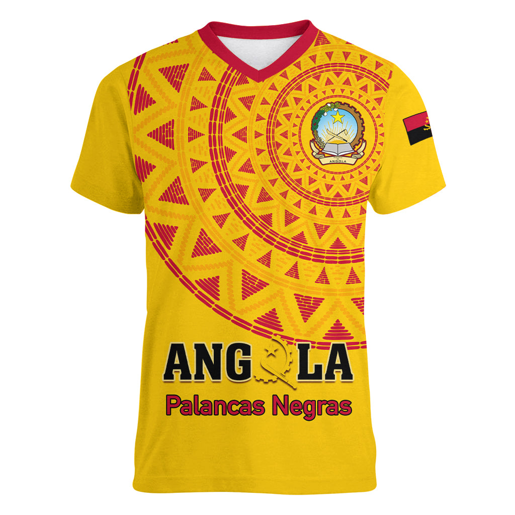 Angola Football Women V Neck T Shirt Go Palancas Negras Yellow Version - Wonder Print Shop