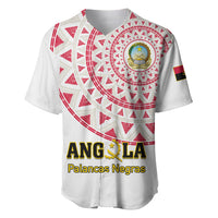 White baseball football jersey with red geometric pattern and Angola crest, Palancas Negras