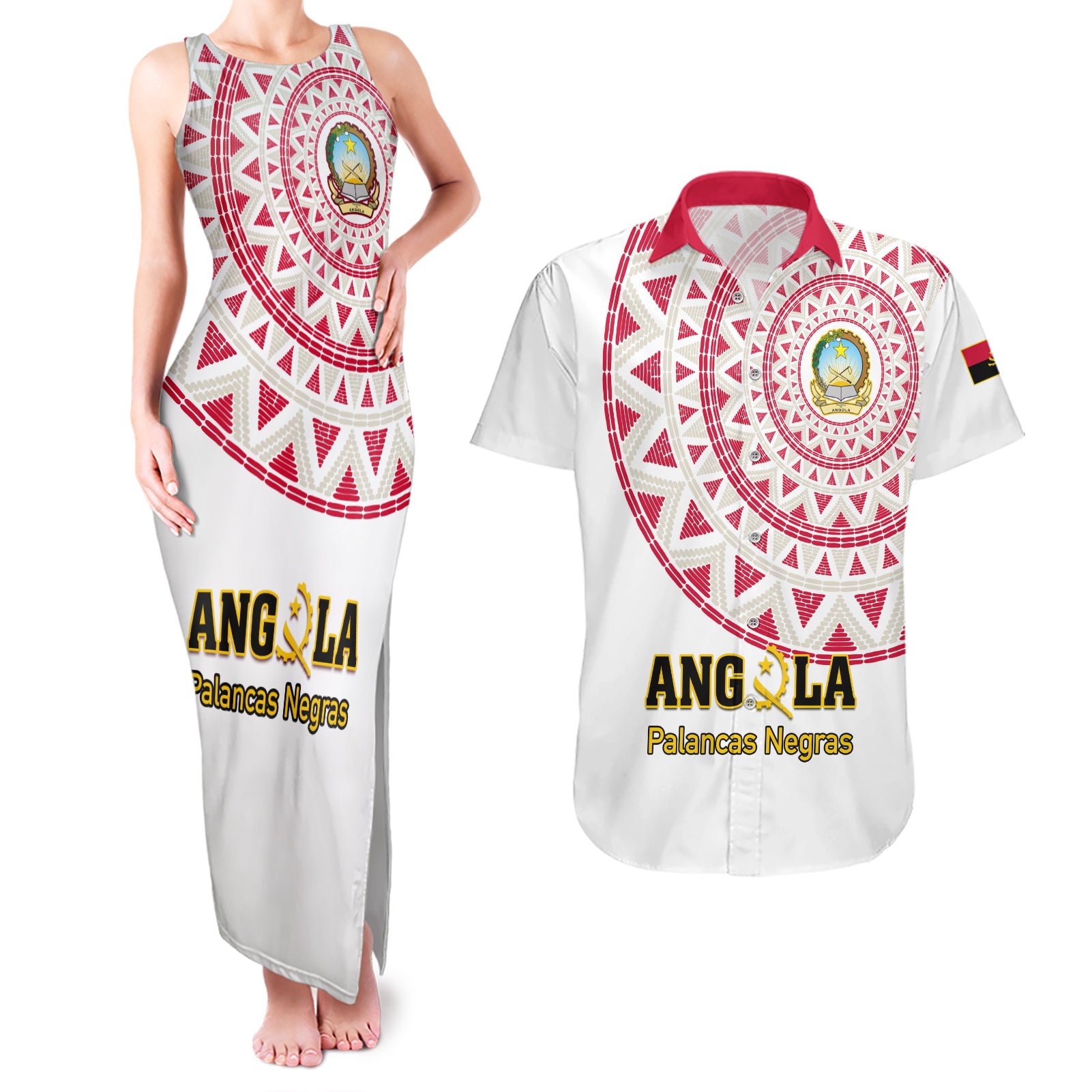 Angola Football Couples Matching Tank Maxi Dress and Hawaiian Shirt Go Palancas Negras White Version - Wonder Print Shop