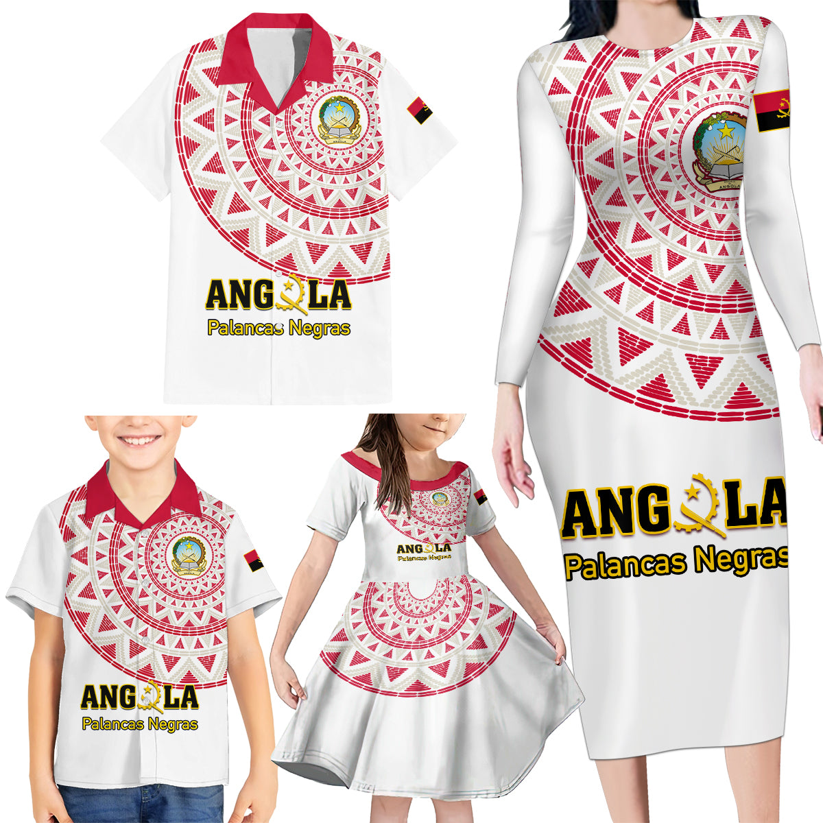 Angola Football Family Matching Long Sleeve Bodycon Dress and Hawaiian Shirt Go Palancas Negras White Version - Wonder Print Shop