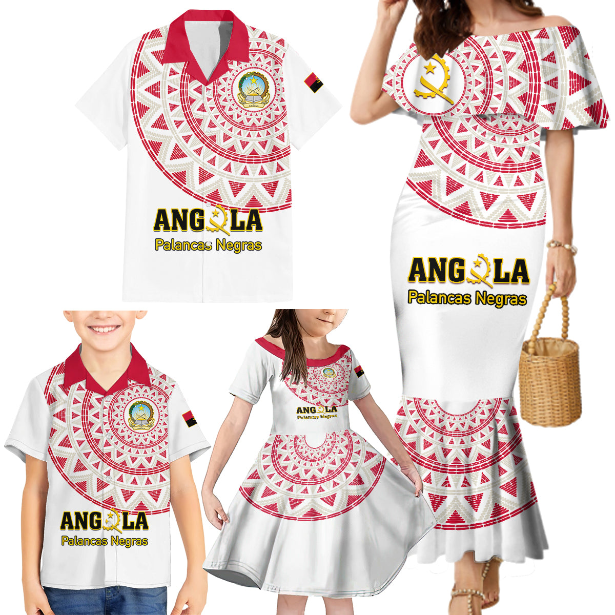 Angola Football Family Matching Mermaid Dress and Hawaiian Shirt Go Palancas Negras White Version - Wonder Print Shop