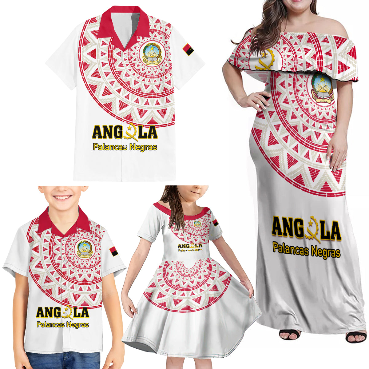 Angola Football Family Matching Off Shoulder Maxi Dress and Hawaiian Shirt Go Palancas Negras White Version - Wonder Print Shop