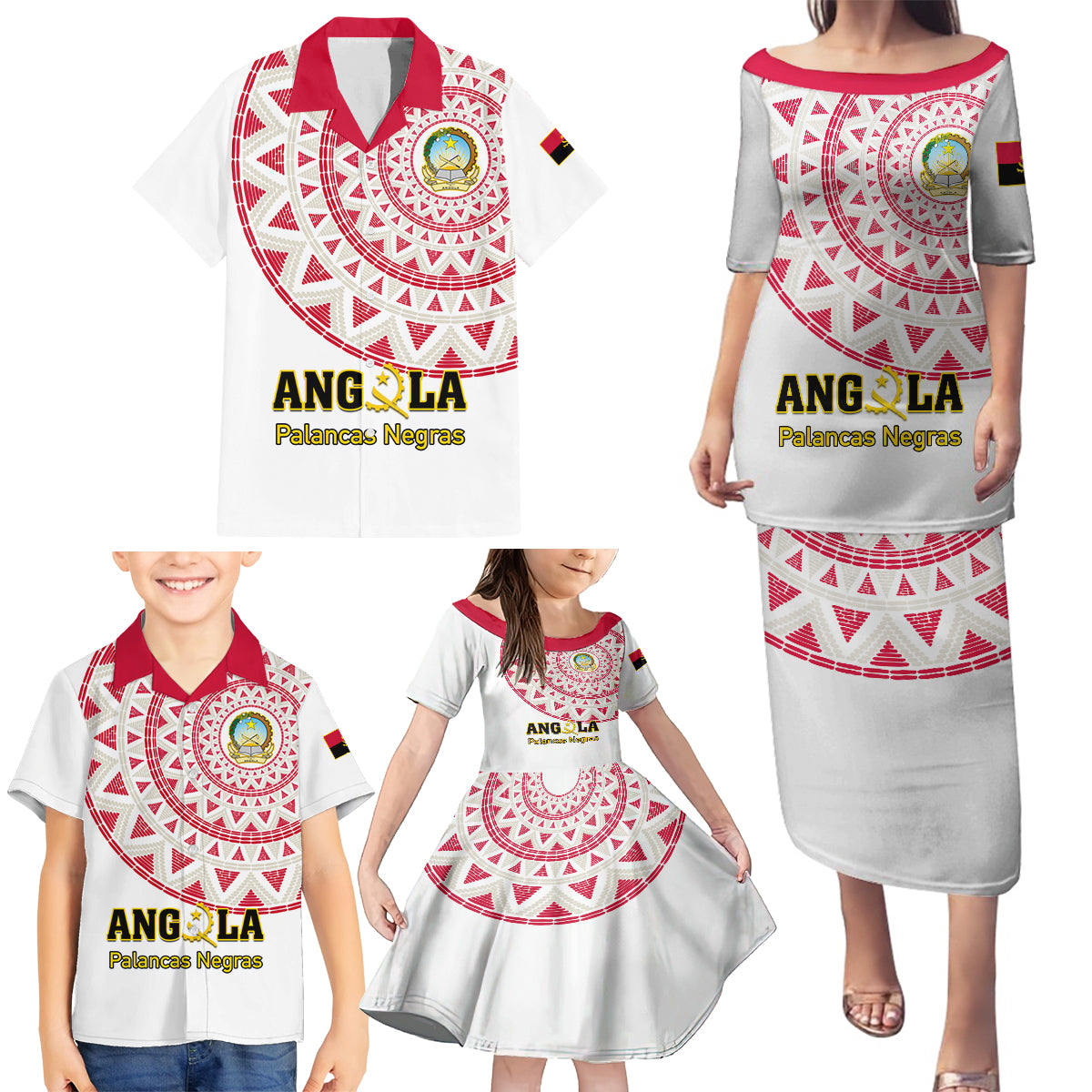 Angola Football Family Matching Puletasi and Hawaiian Shirt Go Palancas Negras White Version - Wonder Print Shop