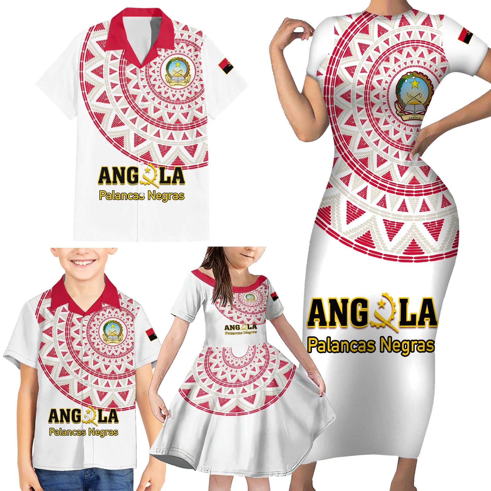 Angola Football Family Matching Short Sleeve Bodycon Dress and Hawaiian Shirt Go Palancas Negras White Version - Wonder Print Shop