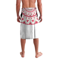 White lavalava shorts with red geometric top panel and black side trim