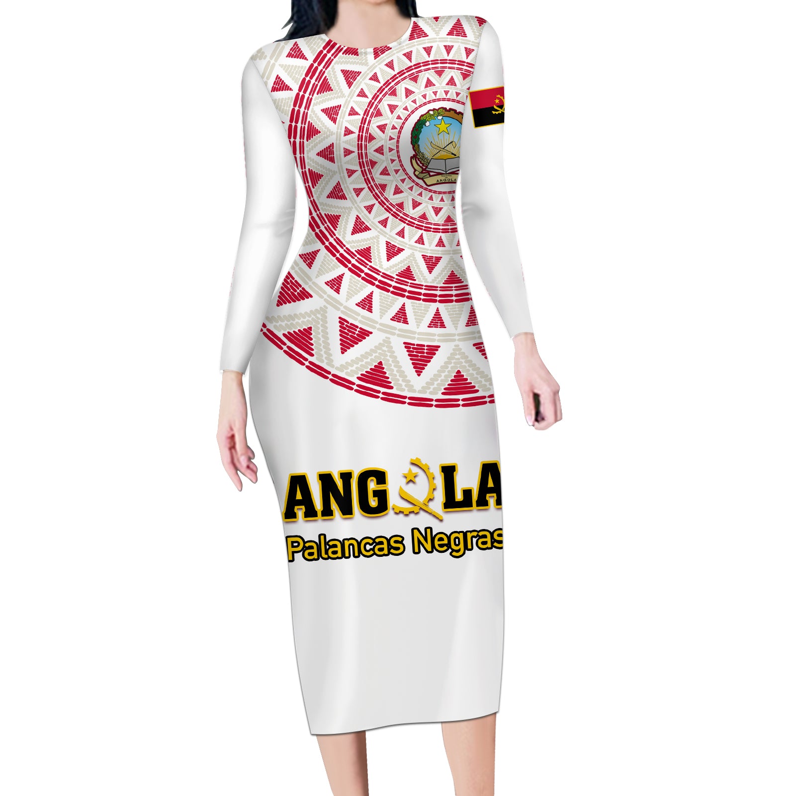 Angola Football Long Sleeve Bodycon Dress Go Palancas Negras White Version - Wonder Print Shop