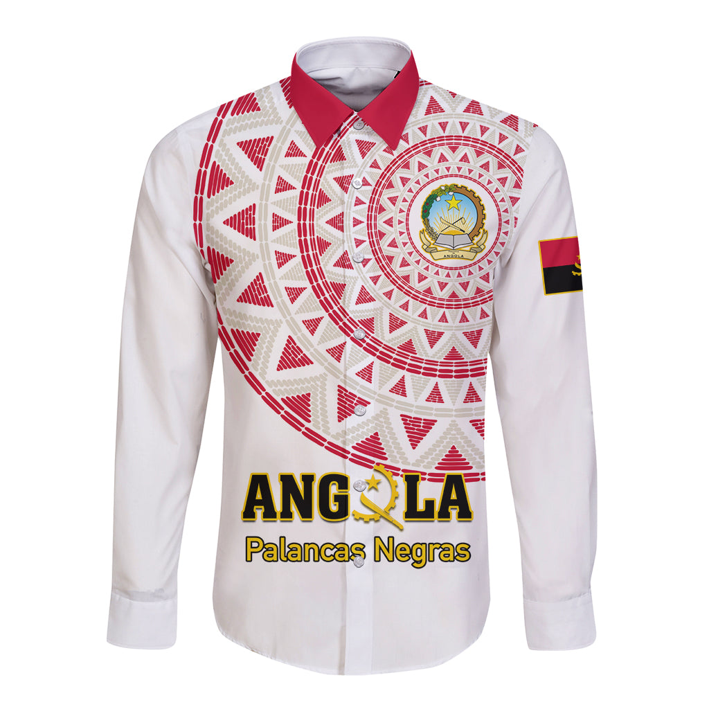 White long-sleeve button football shirt with red pattern and Angola crest