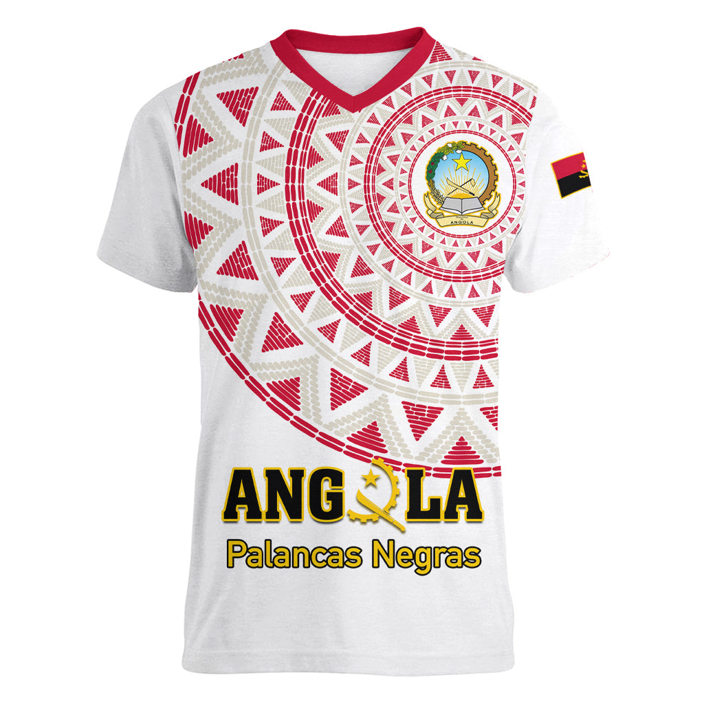 Angola Football Women V Neck T Shirt Go Palancas Negras White Version - Wonder Print Shop