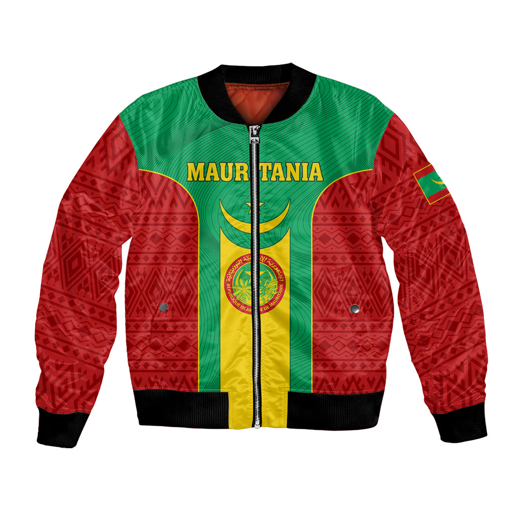 Green and red football bomber jacket with front zipper and central emblem graphic