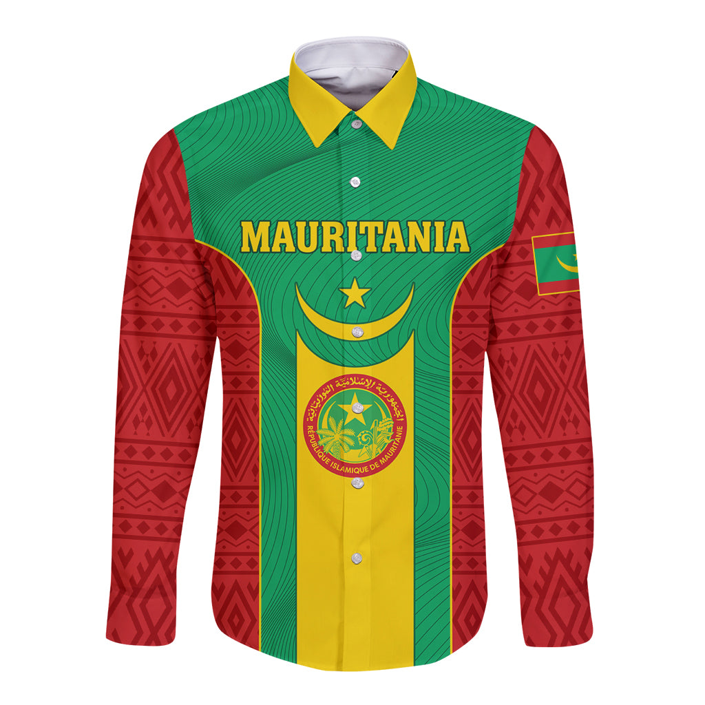 Green long-sleeve button football shirt with yellow collar and red patterned sleeves