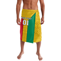 Men's football lavalava skirt, yellow with green and red panels, '01' print