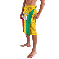 Men's football lavalava skirt, yellow with green side panel and red stripe, '01' print