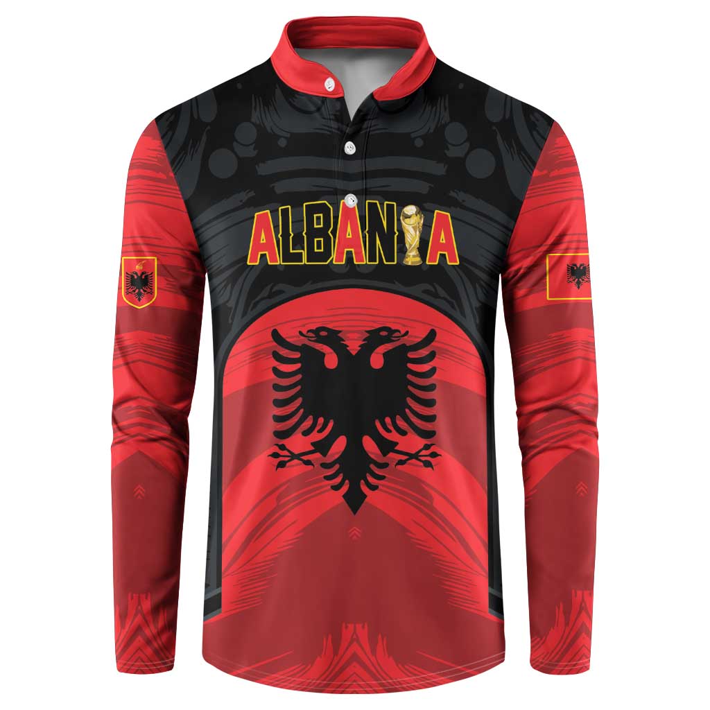 Custom Football 2026 Albania Black Button Sweatshirt Kuqezinjte Come On