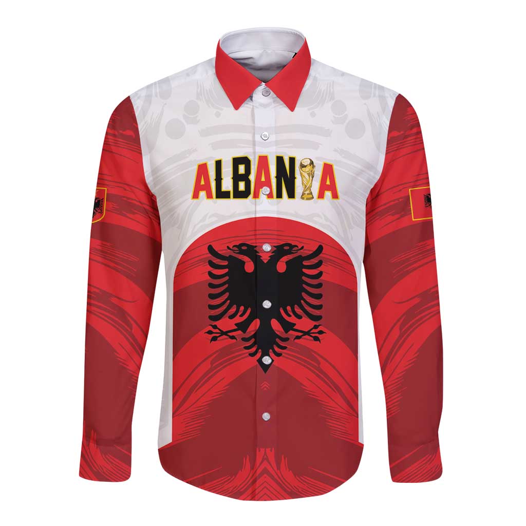 Custom Football 2026 Albania White Long Sleeve Button Shirt Kuqezinjte Come On