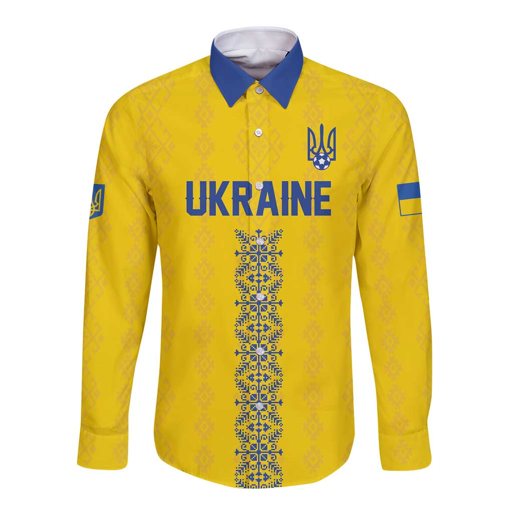 Custom Football 2026 Ukraine Long Sleeve Button Shirt Slava Ukraini
