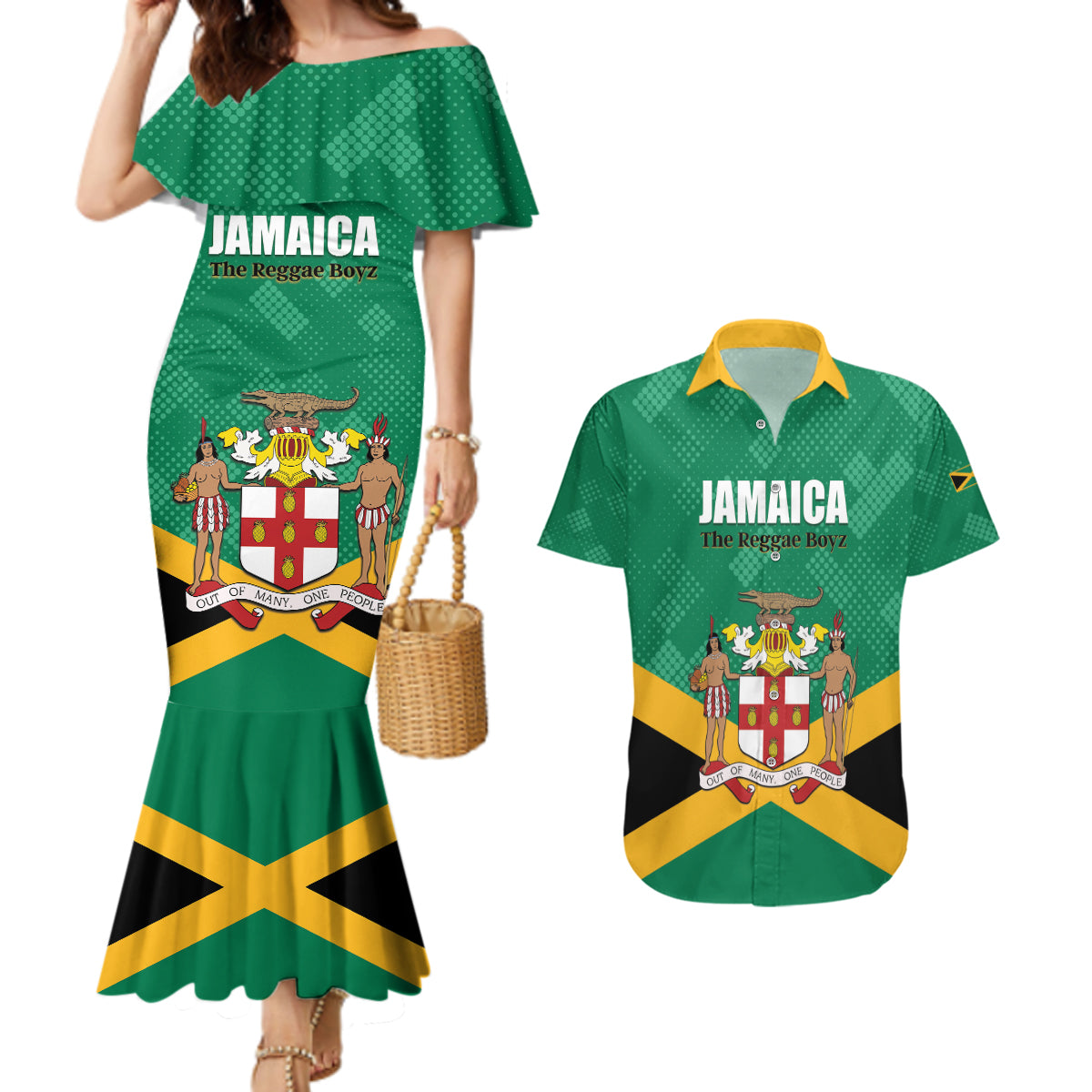 Personalized Jamaica 2024 Couples Matching Mermaid Dress and Hawaiian Shirt Jumieka Reggae Boyz - Wonder Print Shop