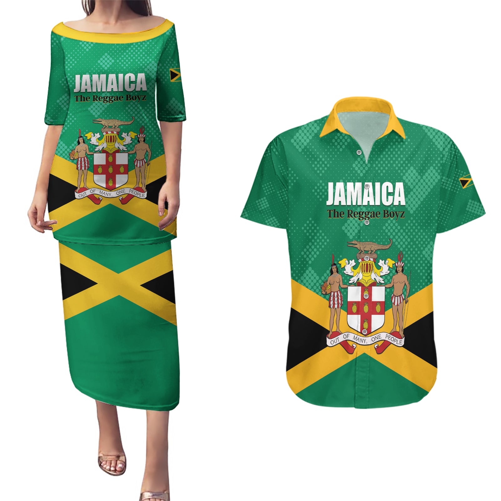 Personalized Jamaica 2024 Couples Matching Puletasi and Hawaiian Shirt Jumieka Reggae Boyz - Wonder Print Shop