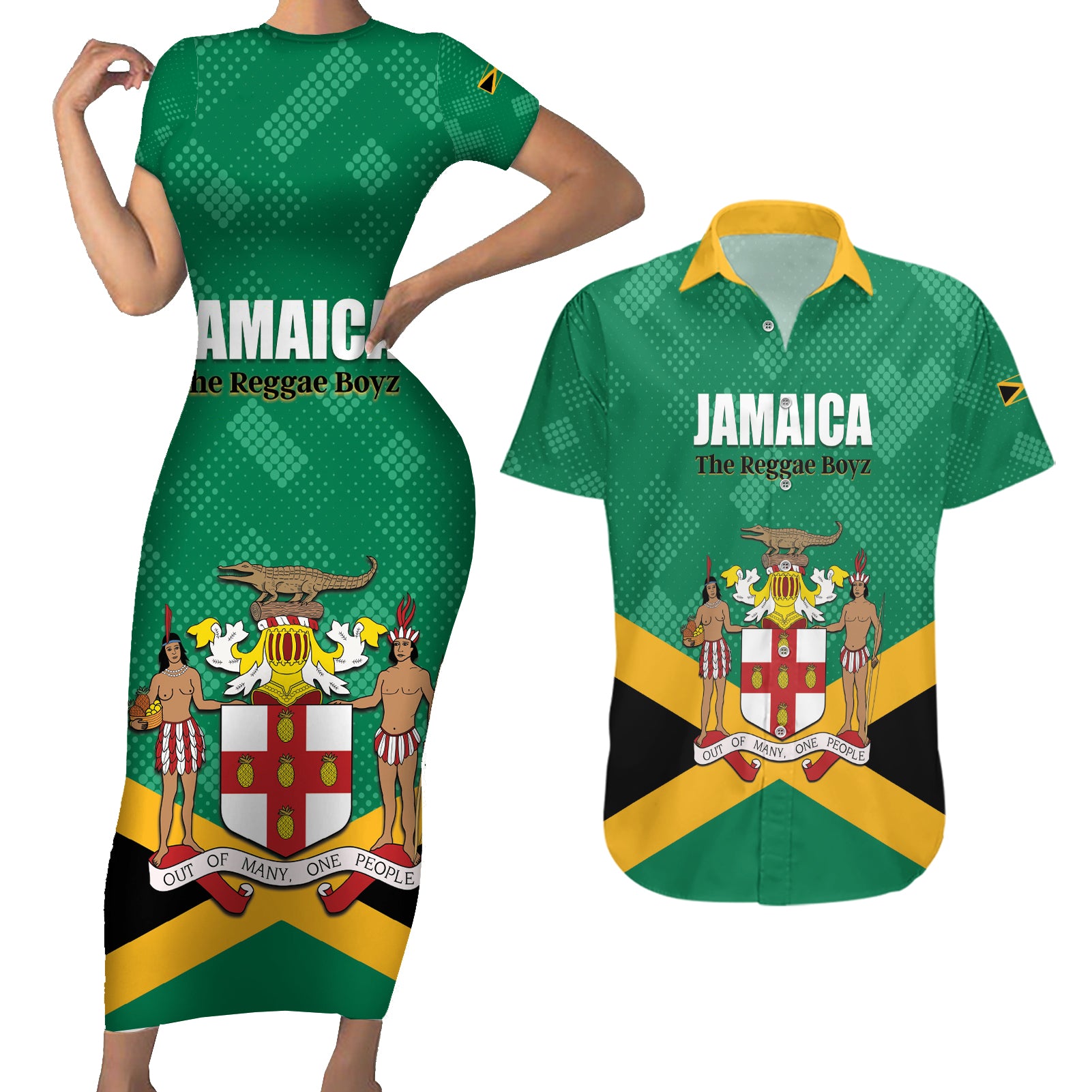 Personalized Jamaica 2024 Couples Matching Short Sleeve Bodycon Dress and Hawaiian Shirt Jumieka Reggae Boyz - Wonder Print Shop