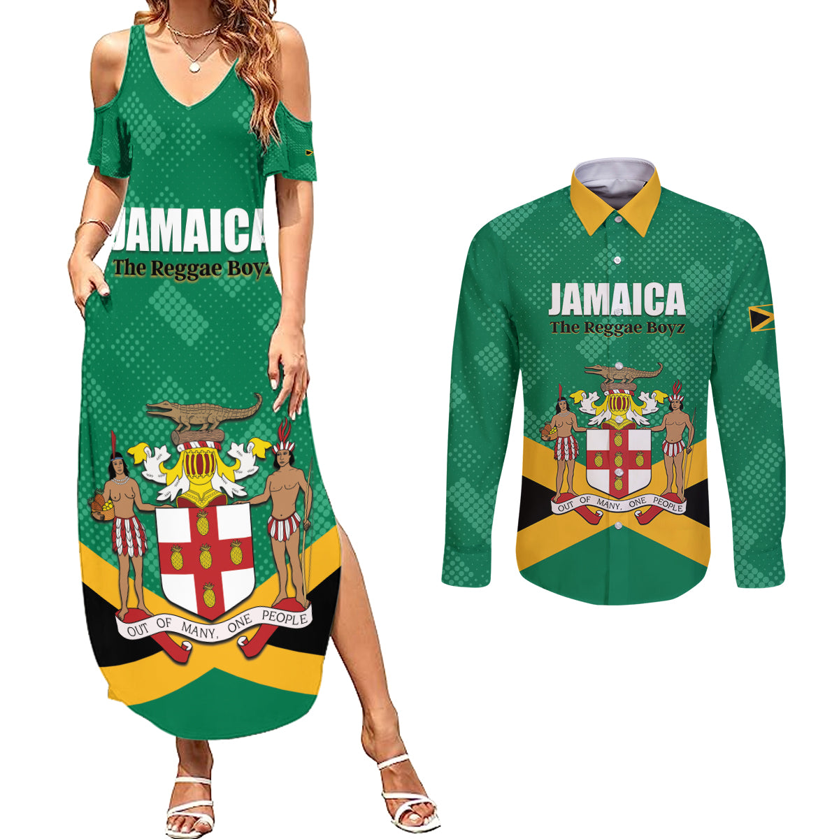 Personalized Jamaica 2024 Couples Matching Summer Maxi Dress and Long Sleeve Button Shirt Jumieka Reggae Boyz - Wonder Print Shop