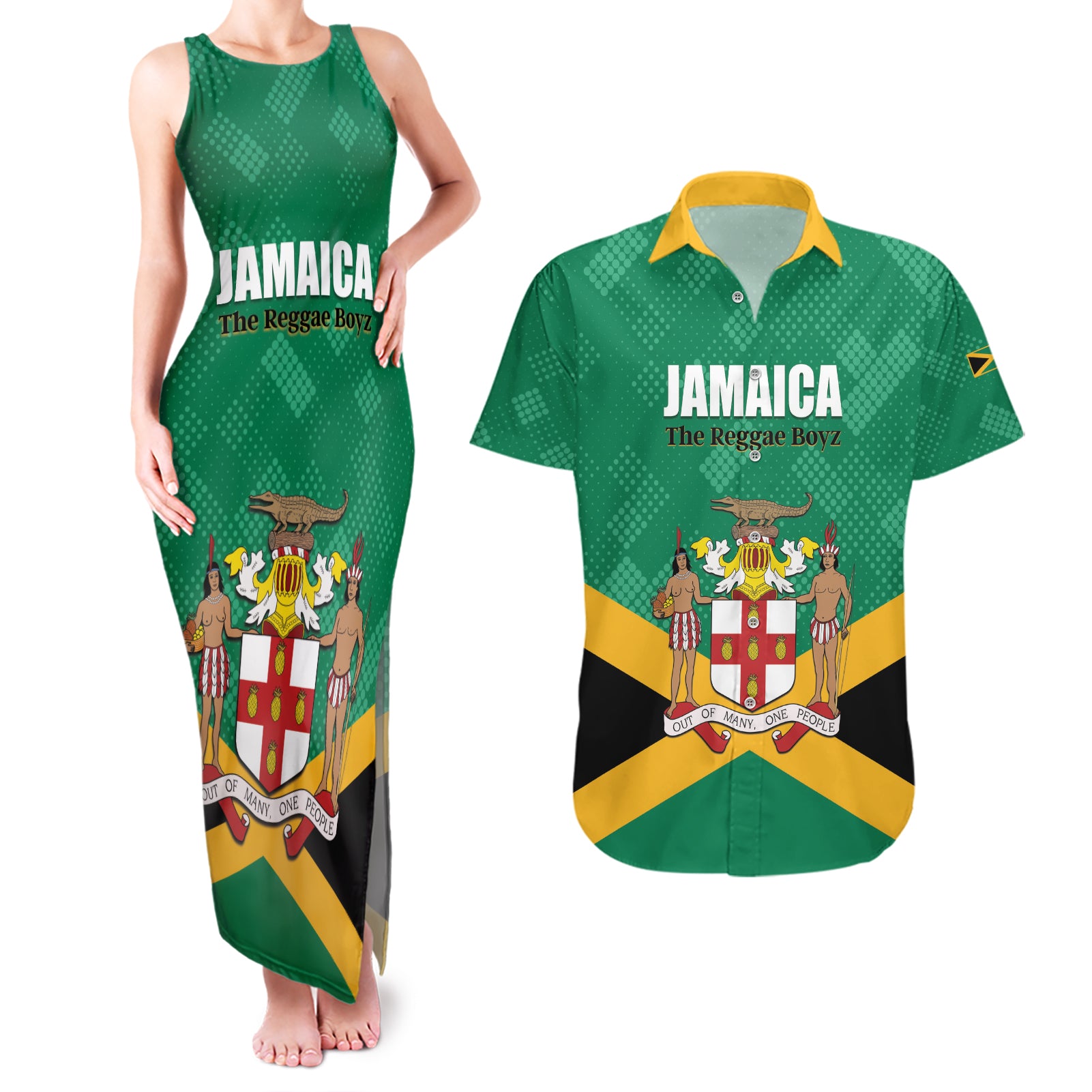 Personalized Jamaica 2024 Couples Matching Tank Maxi Dress and Hawaiian Shirt Jumieka Reggae Boyz - Wonder Print Shop