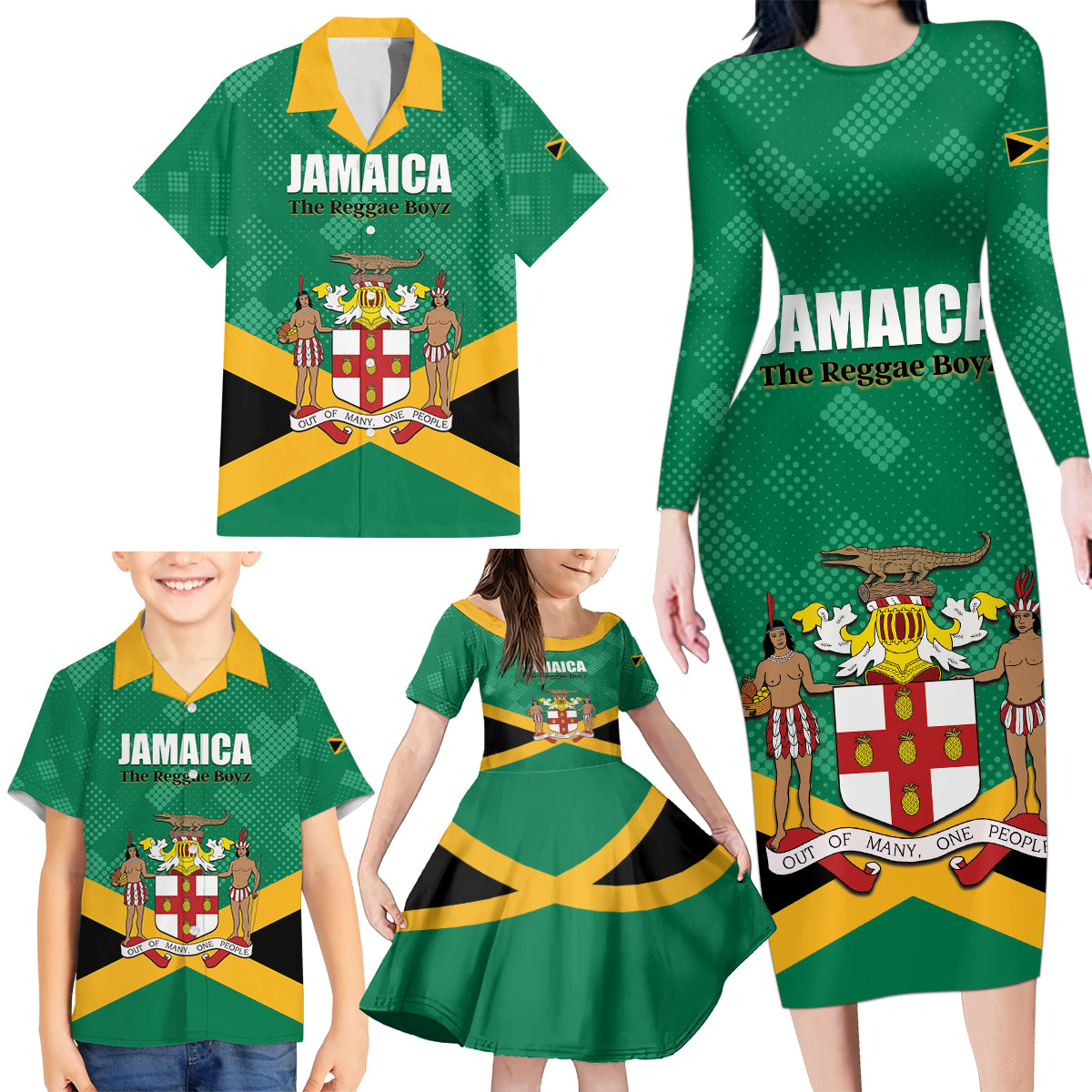 Personalized Jamaica 2024 Family Matching Long Sleeve Bodycon Dress and Hawaiian Shirt Jumieka Reggae Boyz - Wonder Print Shop