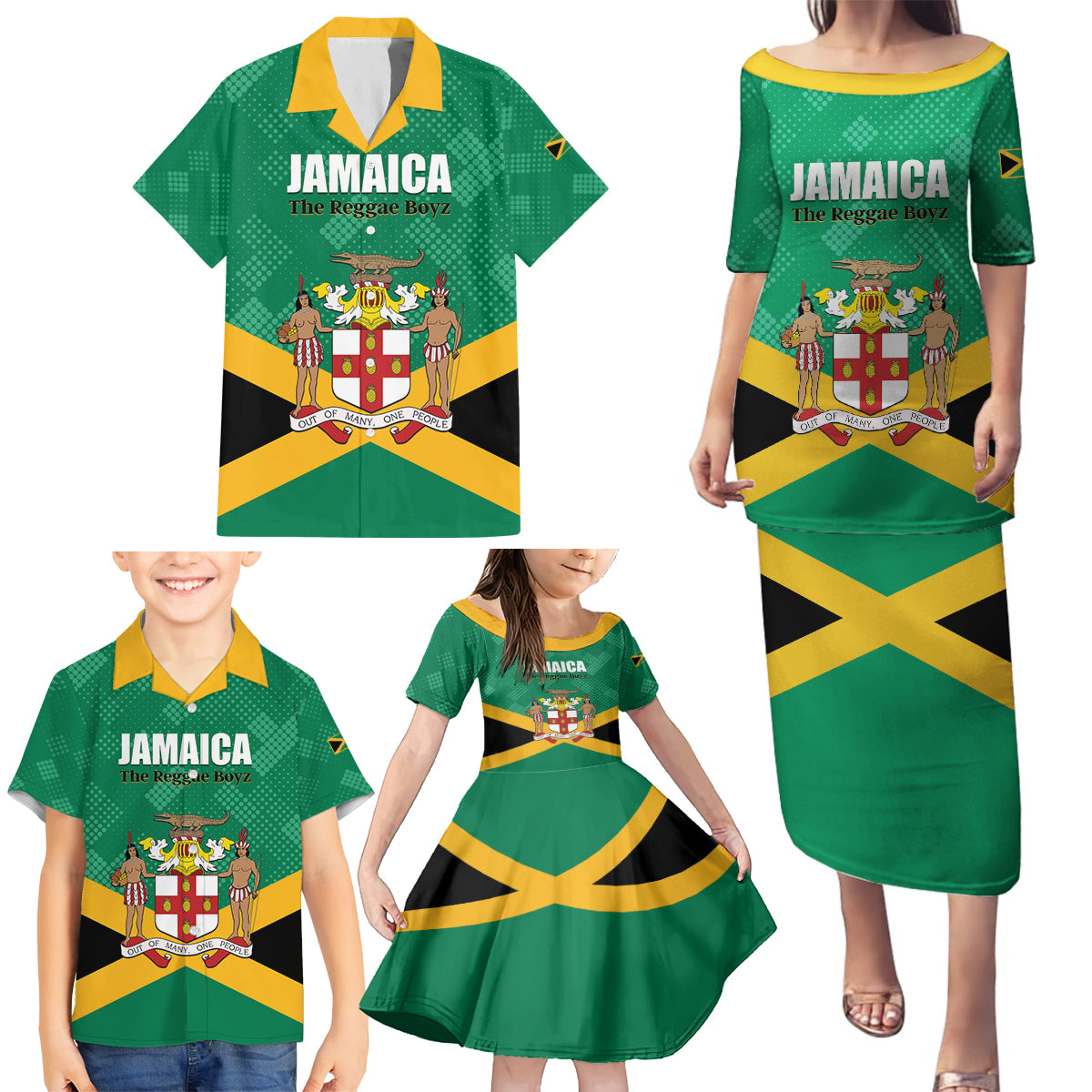 Personalized Jamaica 2024 Family Matching Puletasi and Hawaiian Shirt Jumieka Reggae Boyz - Wonder Print Shop