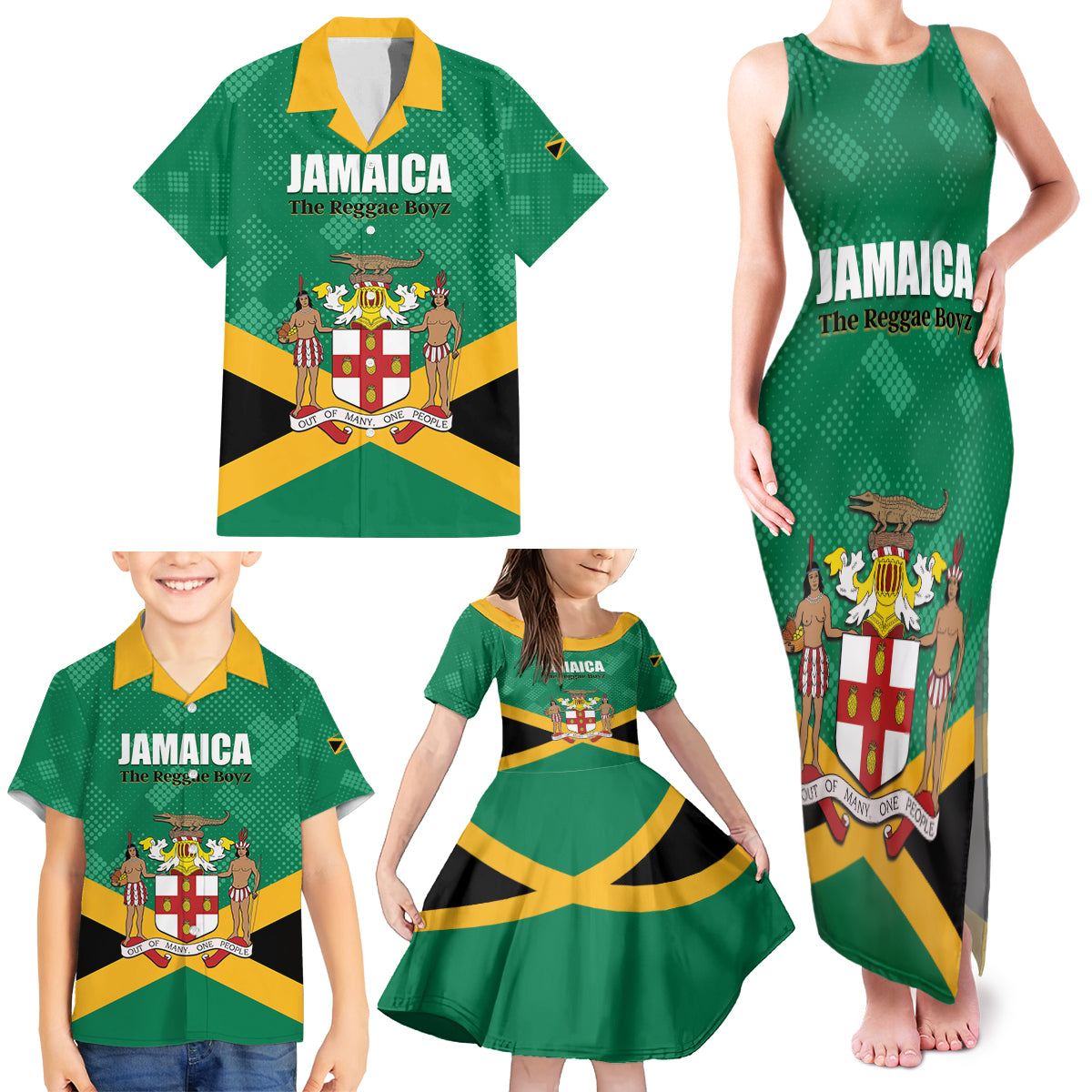 Personalized Jamaica 2024 Family Matching Tank Maxi Dress and Hawaiian Shirt Jumieka Reggae Boyz - Wonder Print Shop